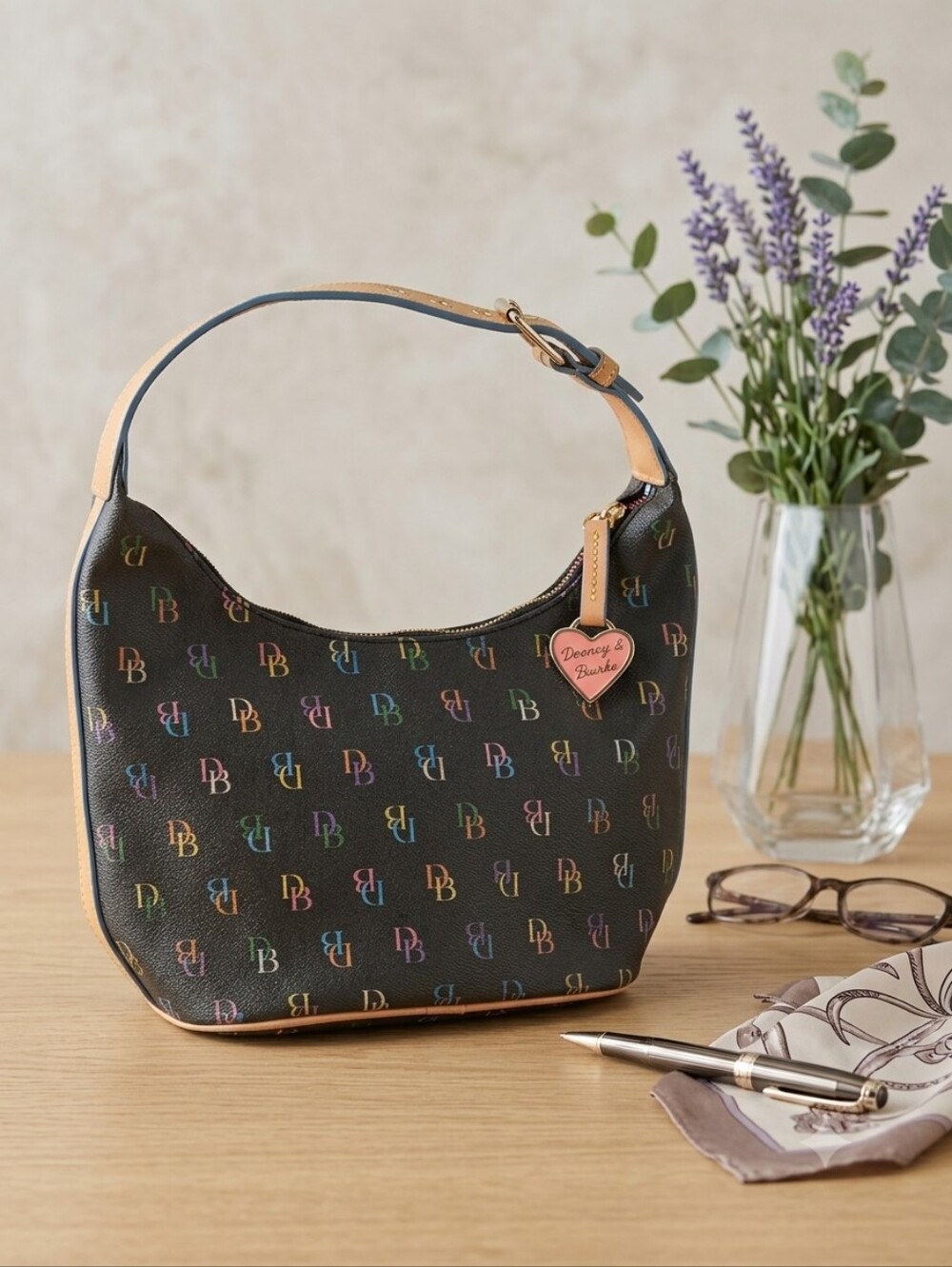Dooney & Bourke Black Multicolor DB Logo Shoulder Bag